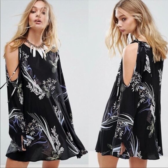 Free People Clear‎ Skies Printed Tunic Dress Black Small - Picture 1 of 9